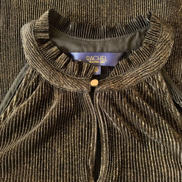 Rachel Roy Black Metallic Gold Button Keyhole Front Pleated Swing Tank Top XS - Picture 6 of 7